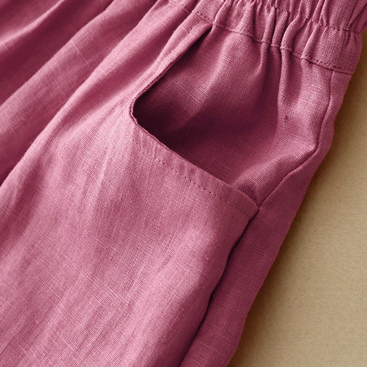 Buddha Stones Lässige, schlichte, einfarbige Leinenhose für Damen mit Taschen - image 7