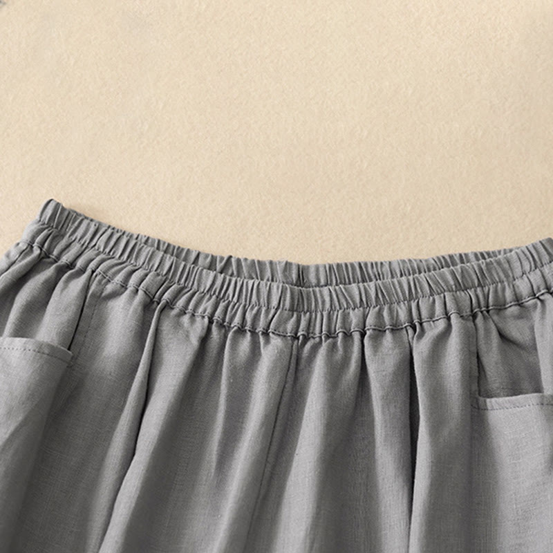 Buddha Stones Lässige, schlichte, einfarbige Leinenhose für Damen mit Taschen - image 19