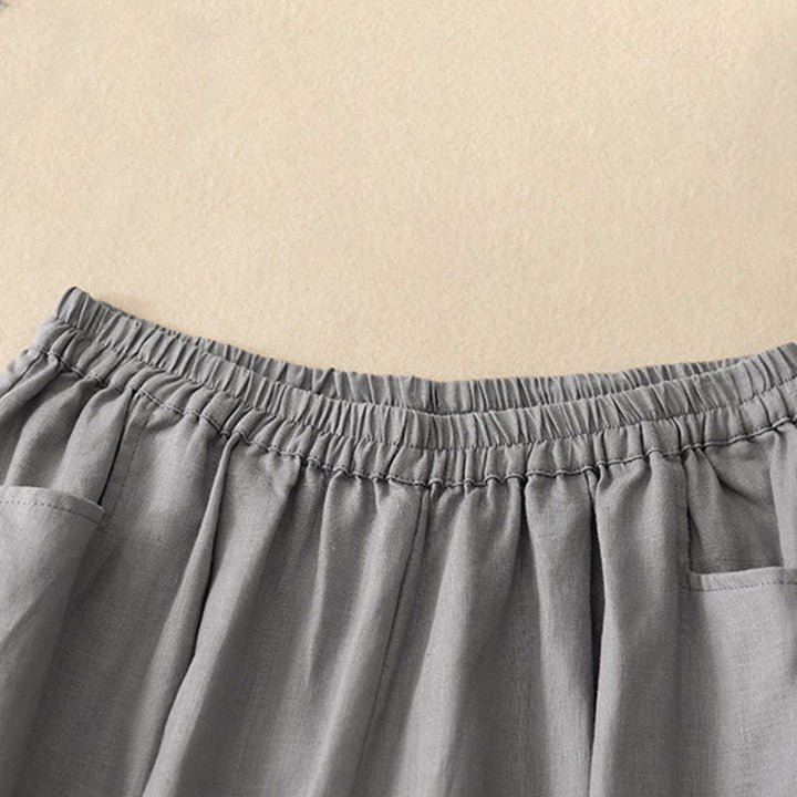 Buddha Stones Lässige, schlichte, einfarbige Leinenhose für Damen mit Taschen - image 19