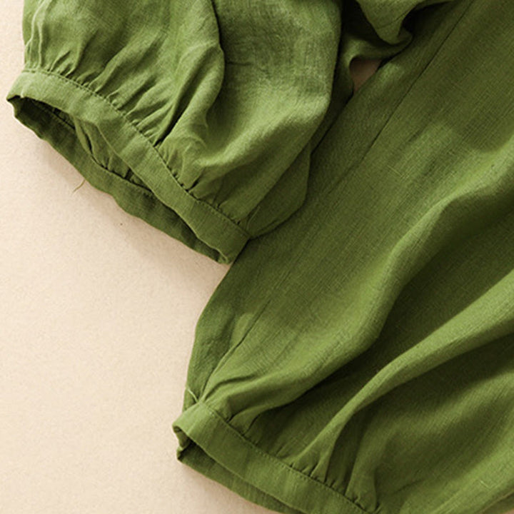 Buddha Stones Lässige, schlichte, einfarbige Leinenhose für Damen mit Taschen - image 27
