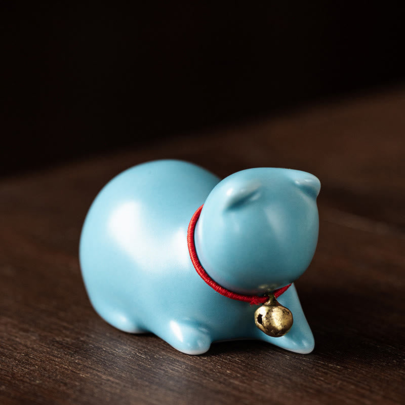 Buddha Stones Mini süße stehend liegend Katze Tee Haustier Keramik Home Schreibtisch Figur Dekoration - Liegende Katze 5*3*3cm - Blau - image 23