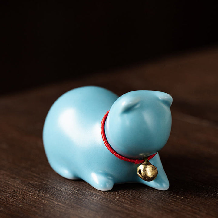 Buddha Stones Mini süße stehend liegend Katze Tee Haustier Keramik Home Schreibtisch Figur Dekoration - Liegende Katze 5*3*3cm - Blau - image 23