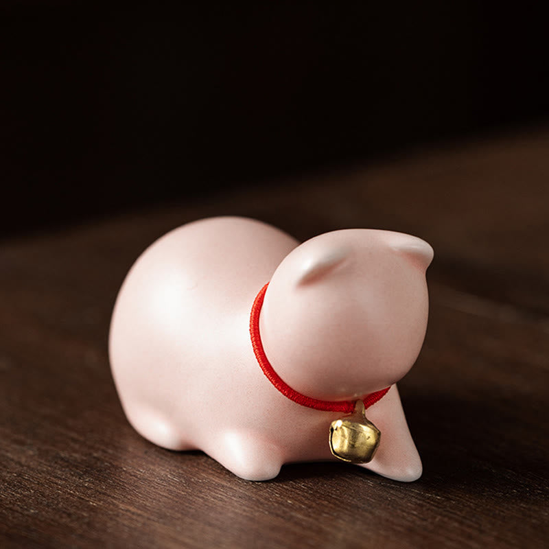 Buddha Stones Mini süße stehend liegend Katze Tee Haustier Keramik Home Schreibtisch Figur Dekoration - Liegende Katze 5*3*3cm - Rosa - image 21