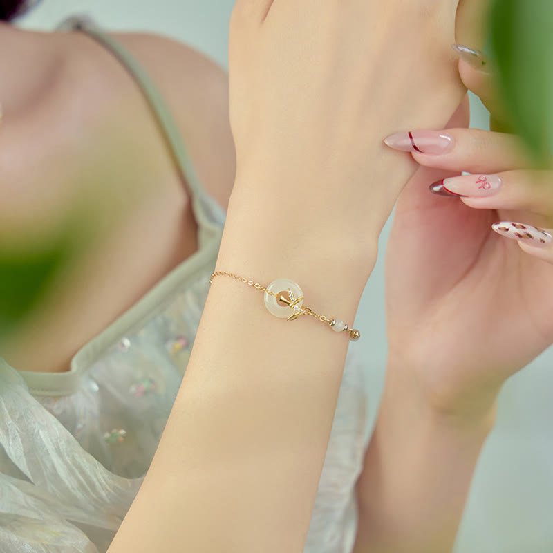 Buddha Stones Hetian Jade 925 Sterling Silber Zirkonia Peace Schnalle Glücksarmband - image 1