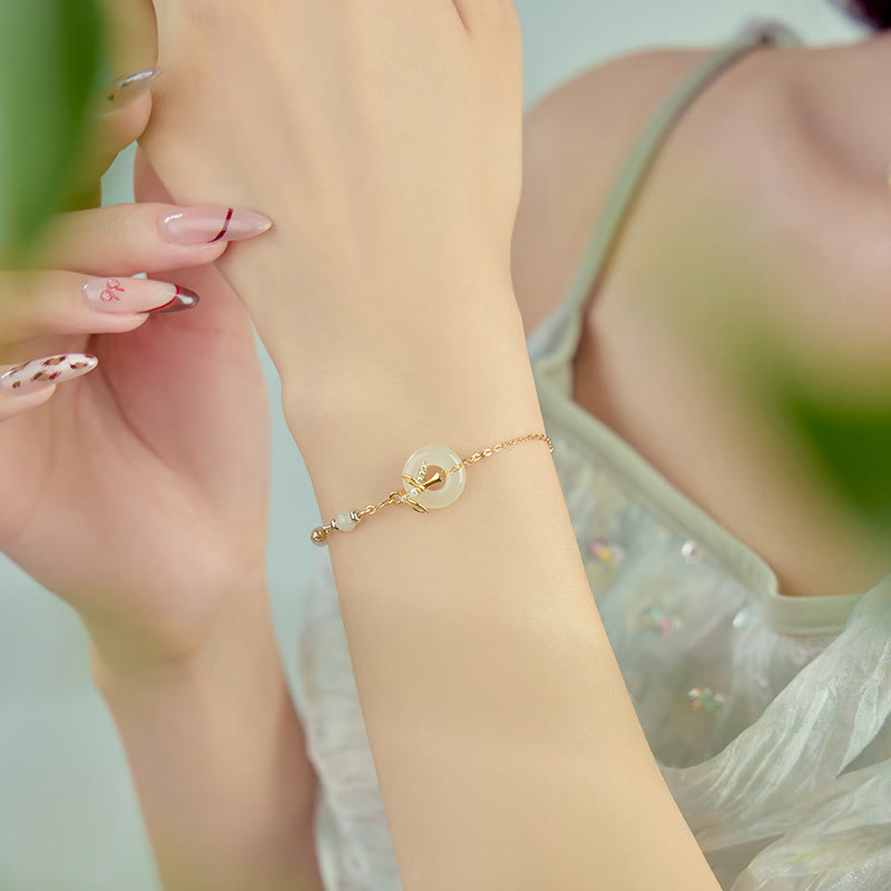 Buddha Stones Hetian Jade 925 Sterling Silber Zirkonia Peace Schnalle Glücksarmband - image 3