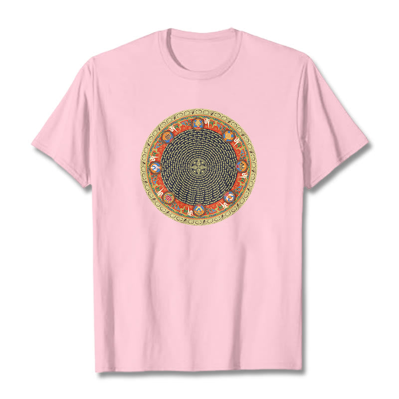 Buddha Stones Kreisförmige Om Mani Padme Hum Acht Glückverheißende Symbole Baumwolle T-shirt - Hellrosa - 2XL - image 19