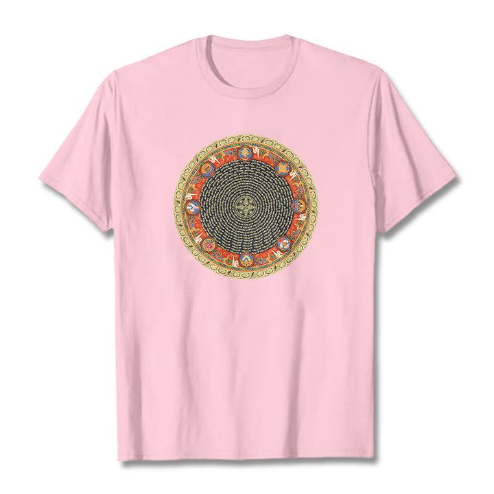Buddha Stones Kreisförmige Om Mani Padme Hum Acht Glückverheißende Symbole Baumwolle T-shirt - Hellrosa - 2XL - image 19