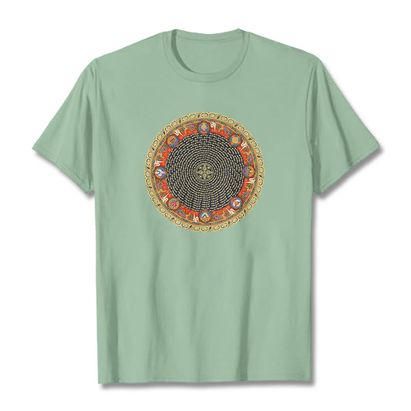 Buddha Stones Kreisförmige Om Mani Padme Hum Acht Glückverheißende Symbole Baumwolle T-shirt - Blassgrün - 2XL - image 15