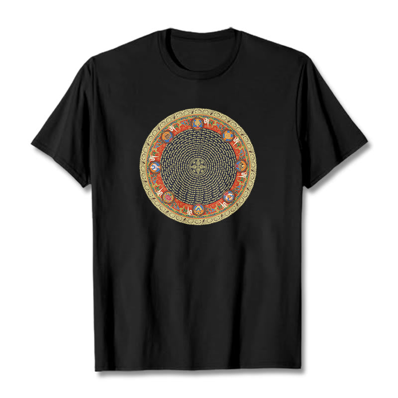 Buddha Stones Kreisförmige Om Mani Padme Hum Acht Glückverheißende Symbole Baumwolle T-shirt - Schwarz - 2XL - image 5