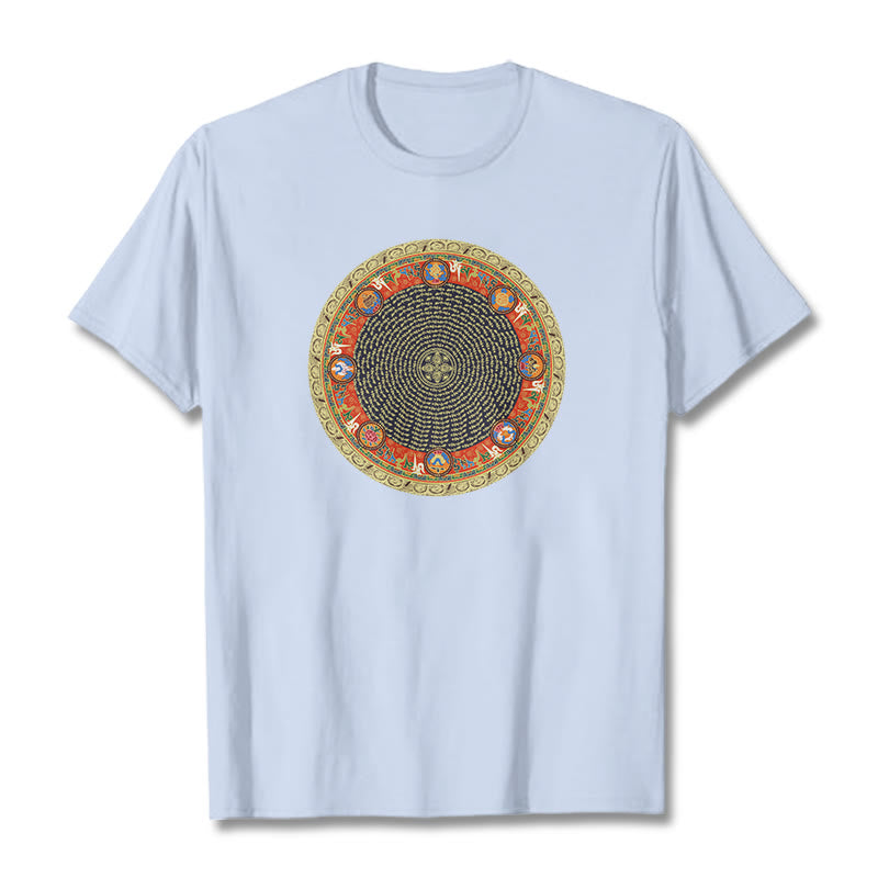 Buddha Stones Kreisförmige Om Mani Padme Hum Acht Glückverheißende Symbole Baumwolle T-shirt - HellCyan - 2XL - image 9