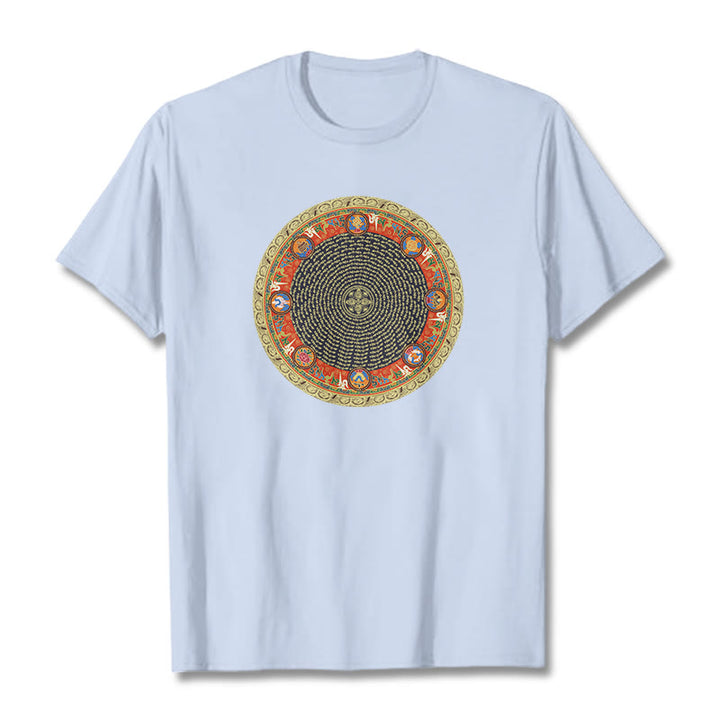 Buddha Stones Kreisförmige Om Mani Padme Hum Acht Glückverheißende Symbole Baumwolle T-shirt - HellCyan - 2XL - image 9