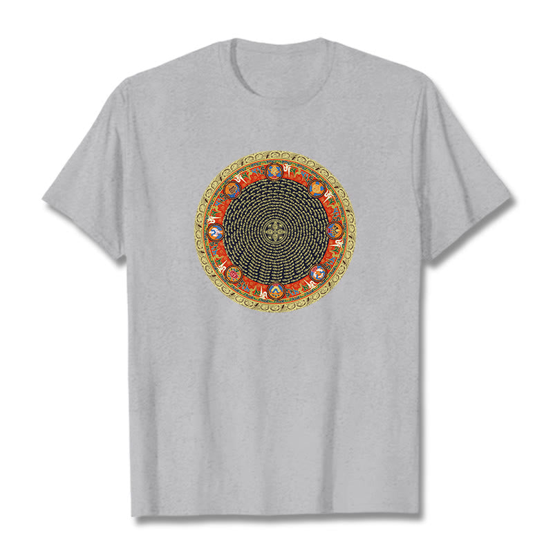 Buddha Stones Kreisförmige Om Mani Padme Hum Acht Glückverheißende Symbole Baumwolle T-shirt - Hellgrau - 2XL - image 1