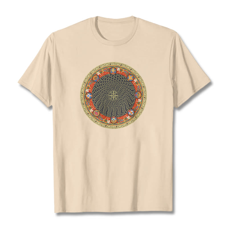 Buddha Stones Kreisförmige Om Mani Padme Hum Acht Glückverheißende Symbole Baumwolle T-shirt - Bisque - 2XL - image 10