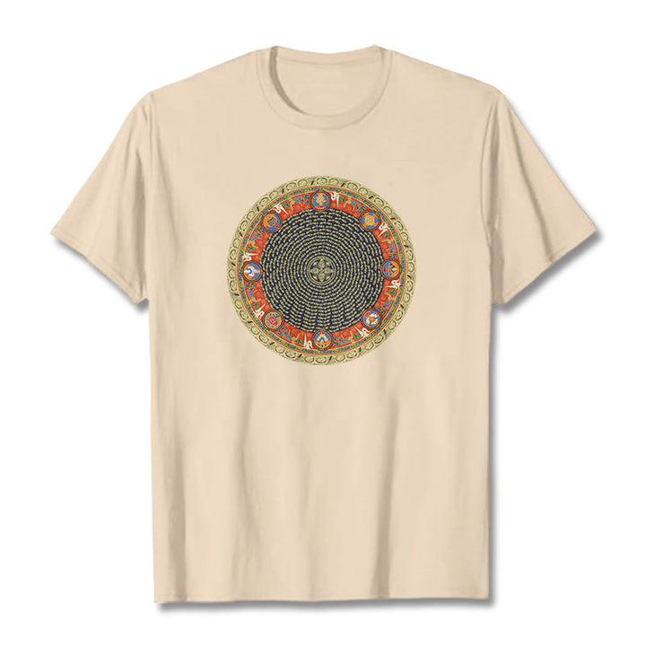 Buddha Stones Kreisförmige Om Mani Padme Hum Acht Glückverheißende Symbole Baumwolle T-shirt - Bisque - 2XL - image 10