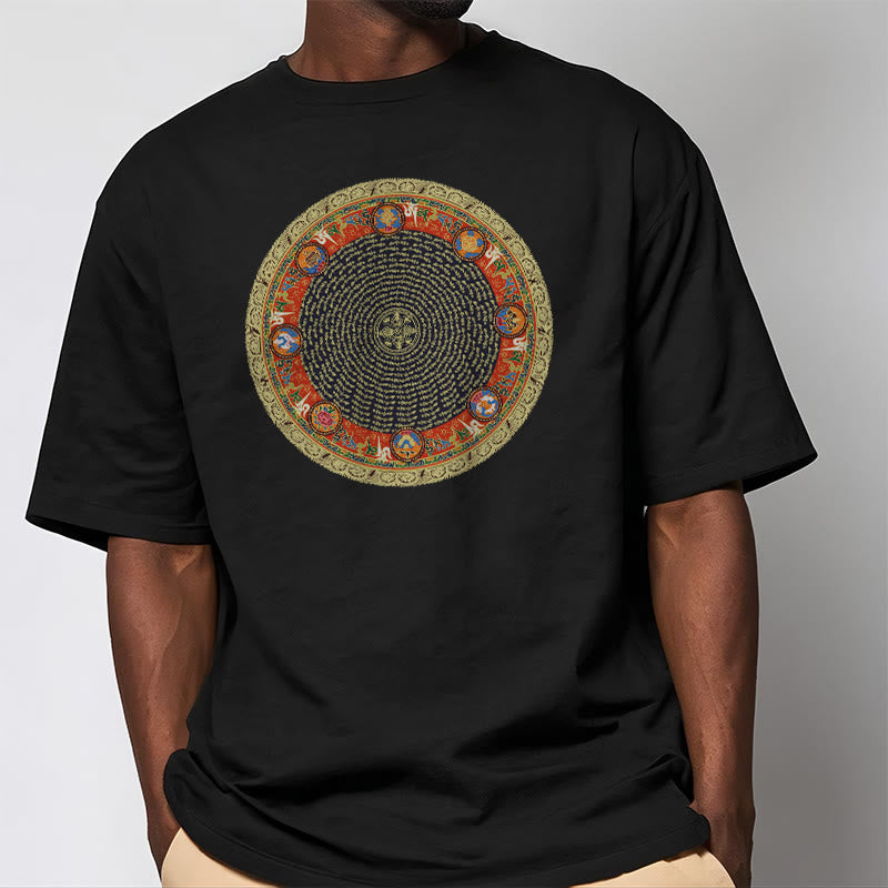 Buddha Stones Kreisförmige Om Mani Padme Hum Acht Glückverheißende Symbole Baumwolle T-shirt - image 6