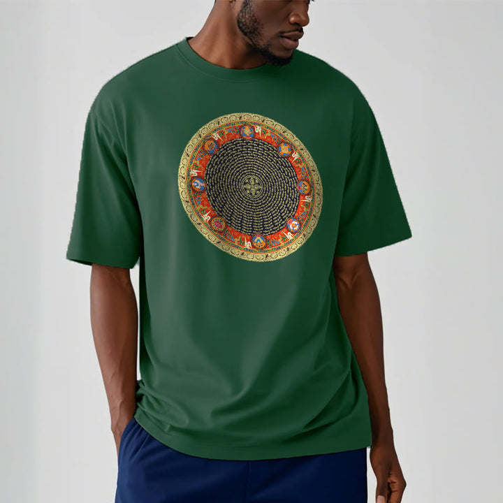 Buddha Stones Kreisförmige Om Mani Padme Hum Acht Glückverheißende Symbole Baumwolle T-shirt - image 3