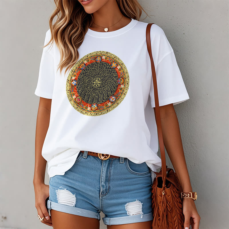 Buddha Stones Kreisförmige Om Mani Padme Hum Acht Glückverheißende Symbole Baumwolle T-shirt - image 14