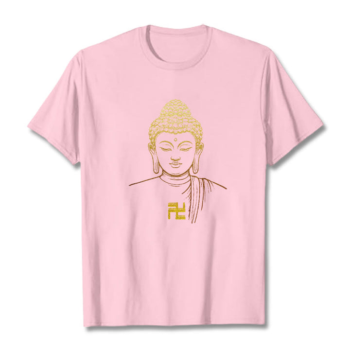 Buddha Stones Hakenkreuz Muster Golden Buddha Baumwolle T-shirt - Hellrosa - 2XL - image 19