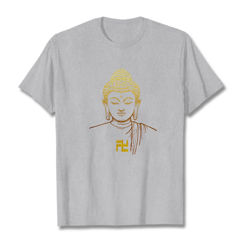 Buddha Stones Hakenkreuz Muster Golden Buddha Baumwolle T-shirt - Hellgrau - 2XL - image 18