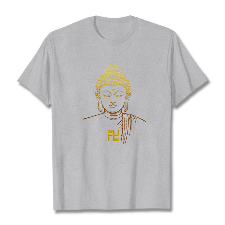 Buddha Stones Hakenkreuz Muster Golden Buddha Baumwolle T-shirt - Hellgrau - 2XL - image 18