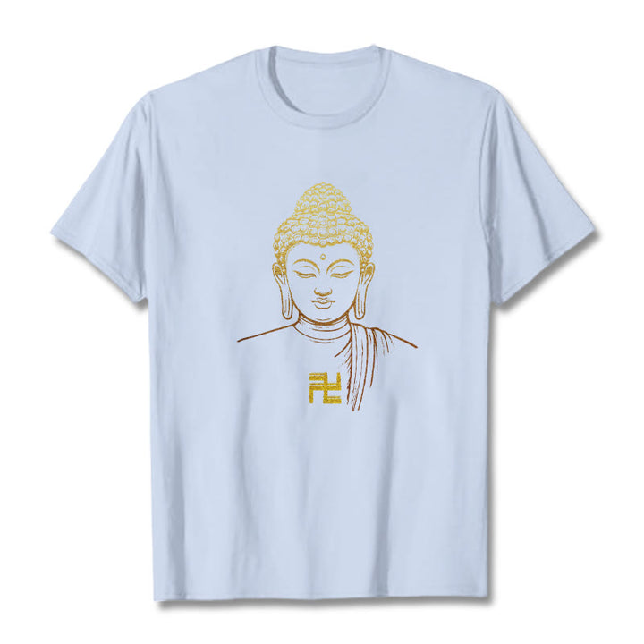 Buddha Stones Hakenkreuz Muster Golden Buddha Baumwolle T-shirt - HellCyan - 2XL - image 17