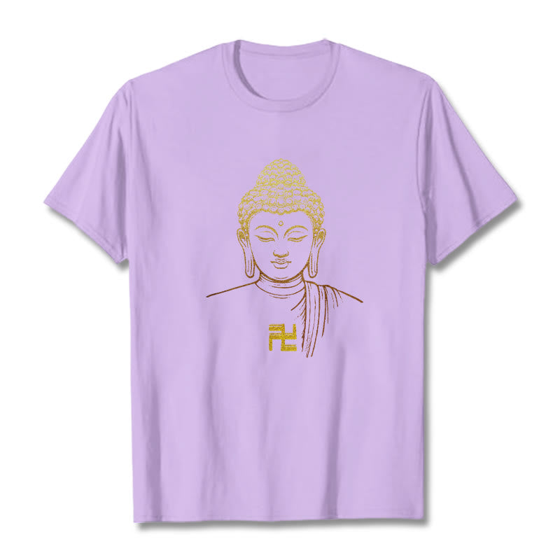 Buddha Stones Hakenkreuz Muster Golden Buddha Baumwolle T-shirt - Pflaume - 2XL - image 15
