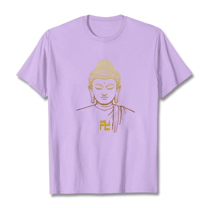 Buddha Stones Hakenkreuz Muster Golden Buddha Baumwolle T-shirt - Pflaume - 2XL - image 15