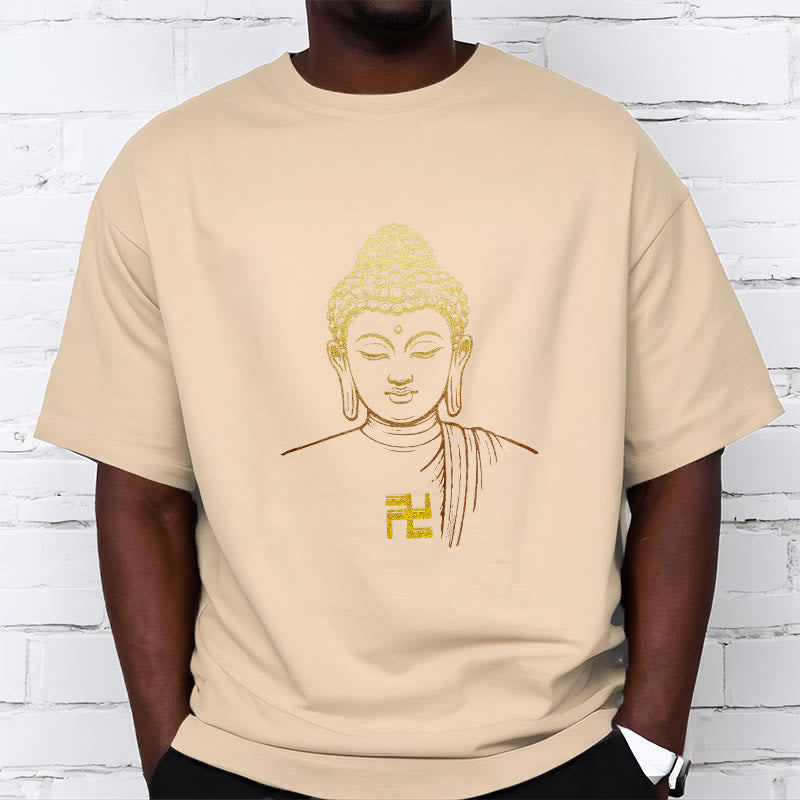 Buddha Stones Hakenkreuz Muster Golden Buddha Baumwolle T-shirt - image 12