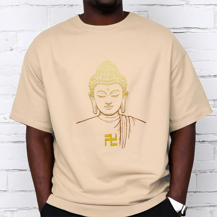 Buddha Stones Hakenkreuz Muster Golden Buddha Baumwolle T-shirt - image 12