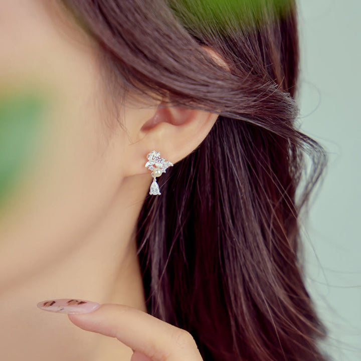 Buddha Stones Hetian Jade 925 Sterling Silber Zirkonia Perle Fülle Ohrringe  - image 7