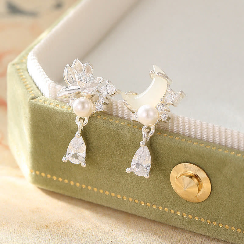 Buddha Stones Hetian Jade 925 Sterling Silber Zirkonia Perle Fülle Ohrringe  - Hetian Jade 925 Sterling Silber - image 0