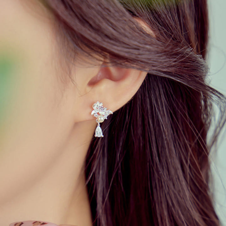 Buddha Stones Hetian Jade 925 Sterling Silber Zirkonia Perle Fülle Ohrringe  - image 9