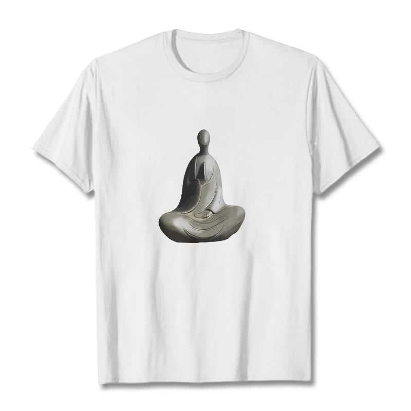 Buddha Stones Grau Formloses Buddha Muster Baumwolle T-Shirt - Weiß - 2XL - image 2
