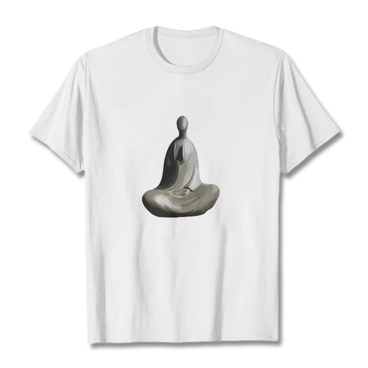 Buddha Stones Grau Formloses Buddha Muster Baumwolle T-Shirt - Weiß - 2XL - image 2