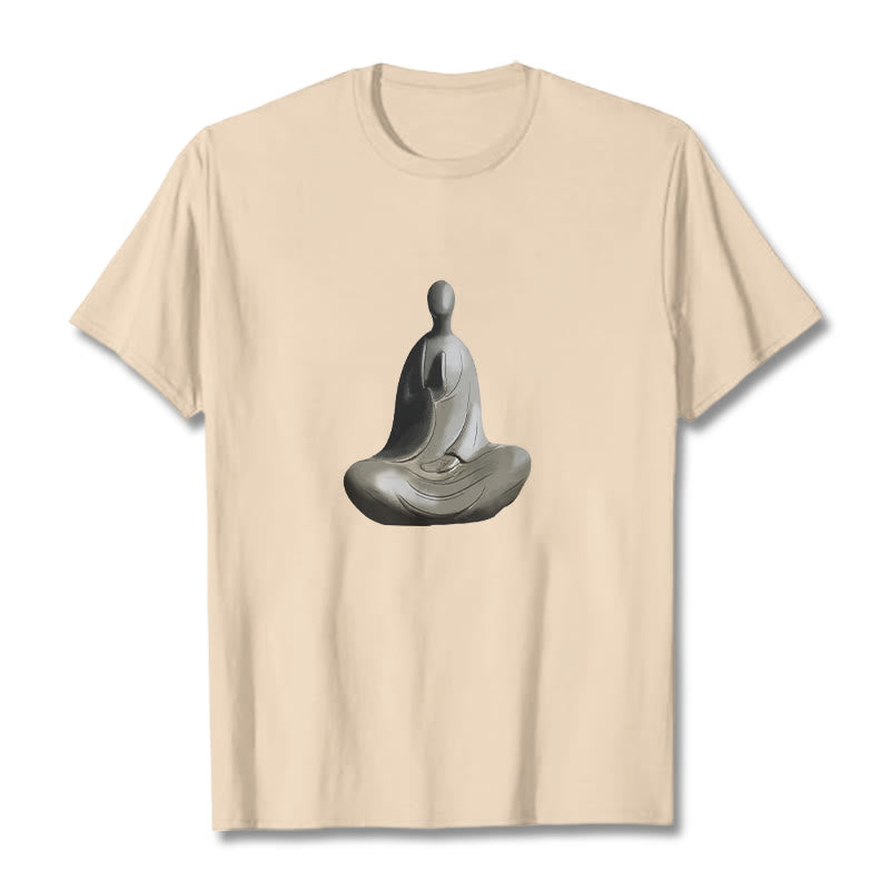 Buddha Stones Grau Formloses Buddha Muster Baumwolle T-Shirt - Bisque - 2XL - image 6