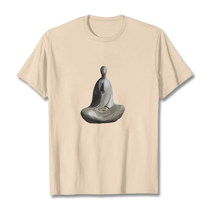 Buddha Stones Grau Formloses Buddha Muster Baumwolle T-Shirt - Bisque - 2XL - image 6