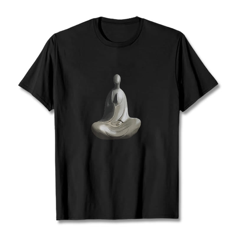 Buddha Stones Grau Formloses Buddha Muster Baumwolle T-Shirt - Schwarz - 2XL - image 8