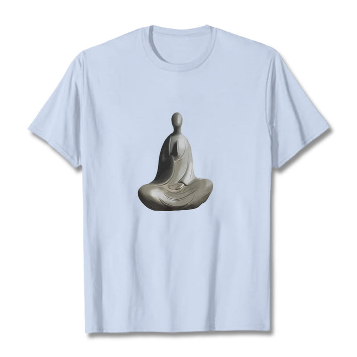 Buddha Stones Grau Formloses Buddha Muster Baumwolle T-Shirt - HellCyan - 2XL - image 14