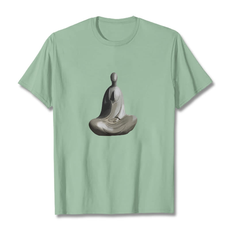 Buddha Stones Grau Formloses Buddha Muster Baumwolle T-Shirt - Blassgrün - 2XL - image 15