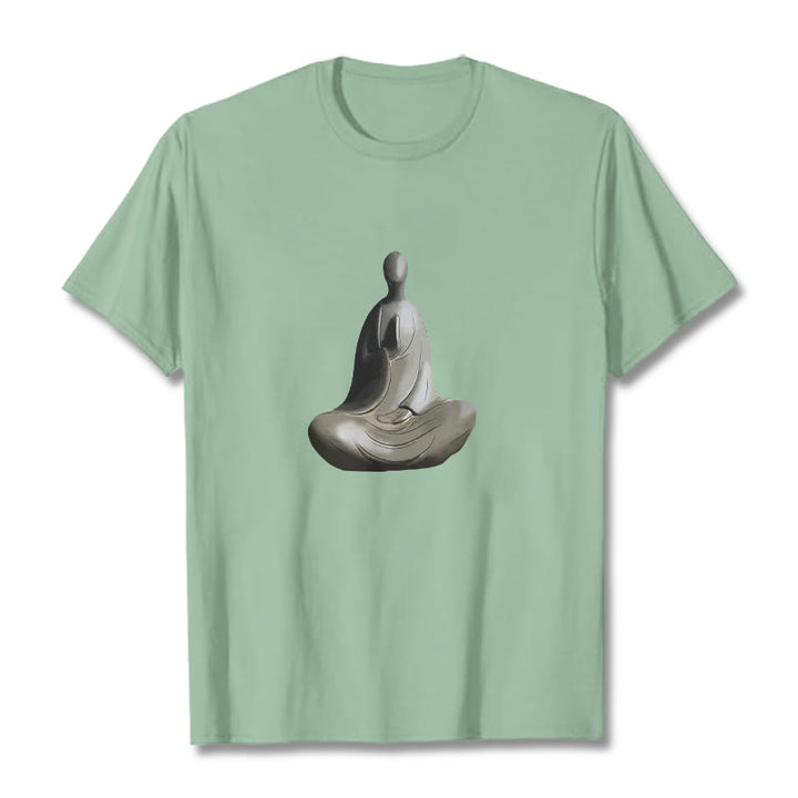 Buddha Stones Grau Formloses Buddha Muster Baumwolle T-Shirt - Blassgrün - 2XL - image 15