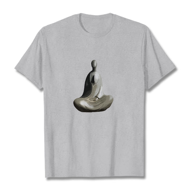 Buddha Stones Grau Formloses Buddha Muster Baumwolle T-Shirt - Hellgrau - 2XL - image 1
