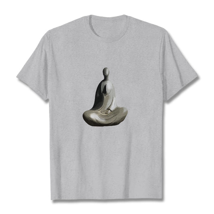 Buddha Stones Grau Formloses Buddha Muster Baumwolle T-Shirt - Hellgrau - 2XL - image 1