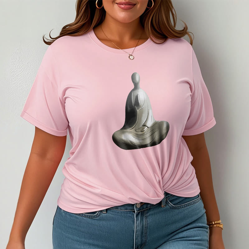 Buddha Stones Grau Formloses Buddha Muster Baumwolle T-Shirt - image 20