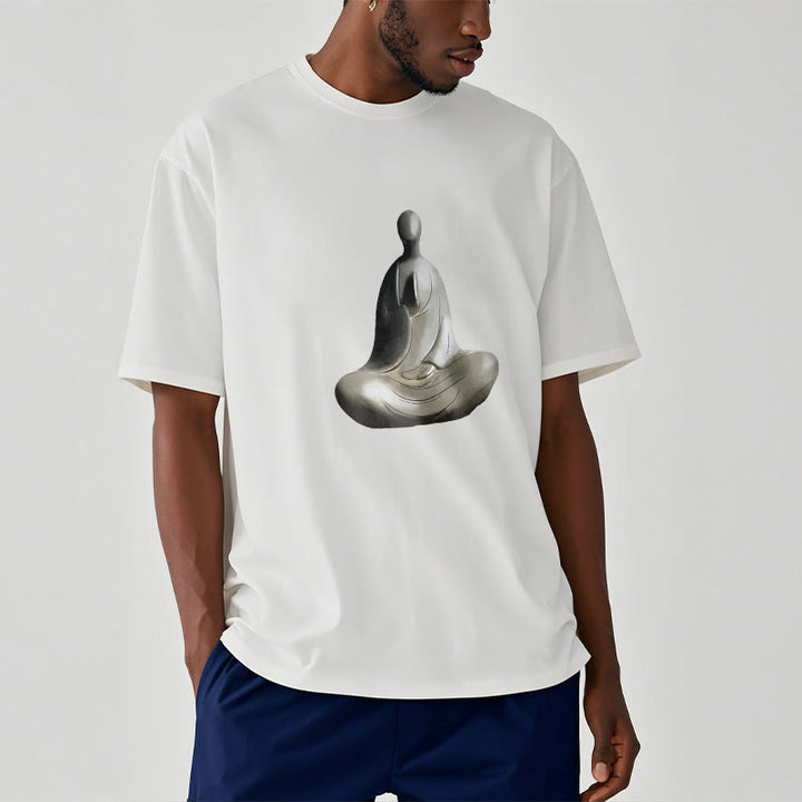 Buddha Stones Grau Formloses Buddha Muster Baumwolle T-Shirt - image 3