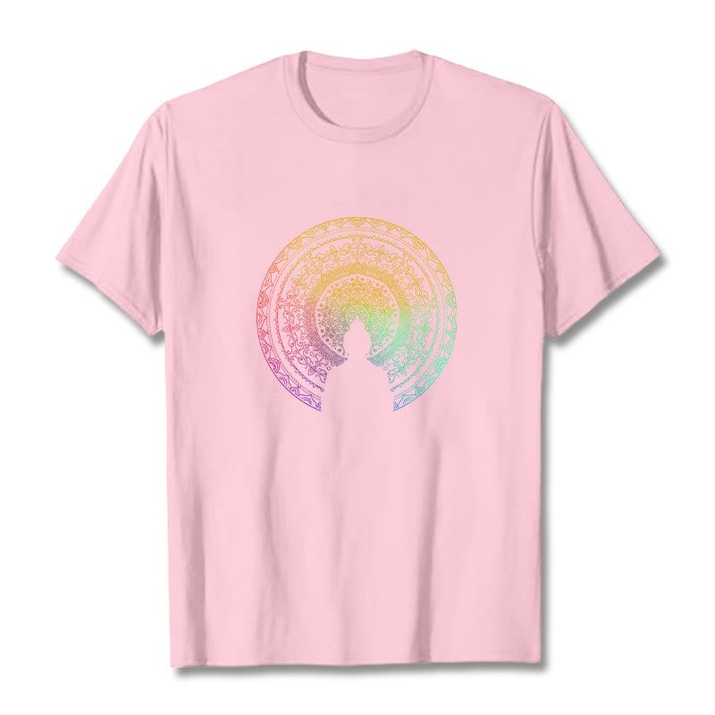 Buddha Stones Bunte Farbverlauf Mandala Buddha Baumwolle T-shirt - Hellrosa - 2XL - image 18