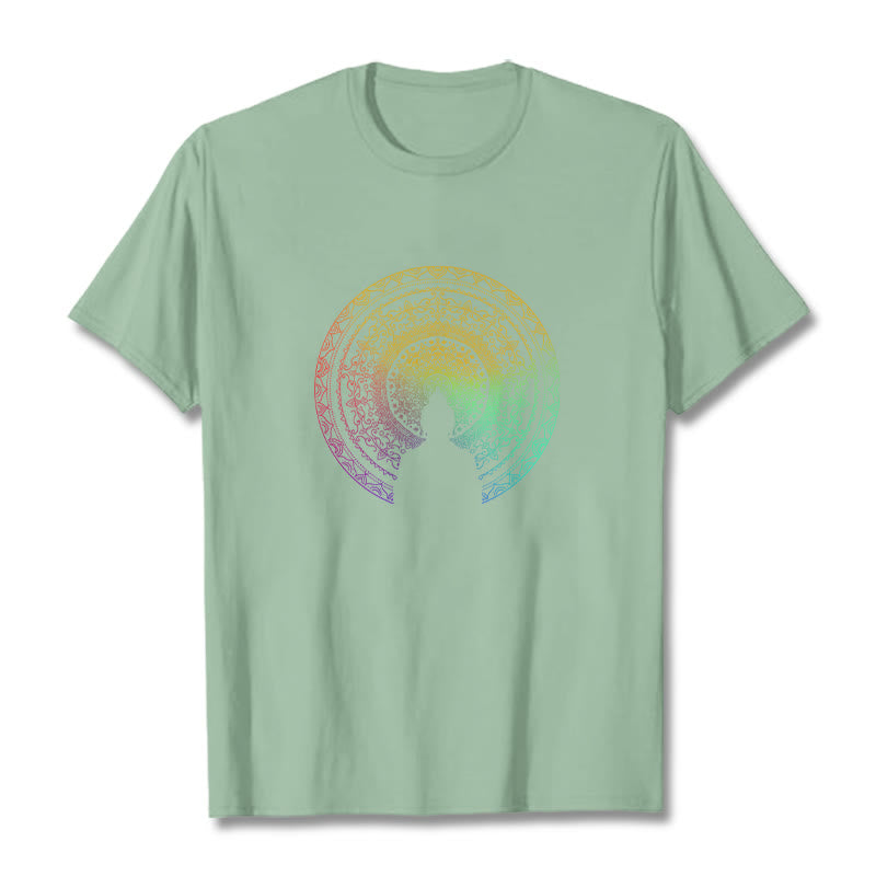 Buddha Stones Bunte Farbverlauf Mandala Buddha Baumwolle T-shirt - Blassgrün - 2XL - image 13