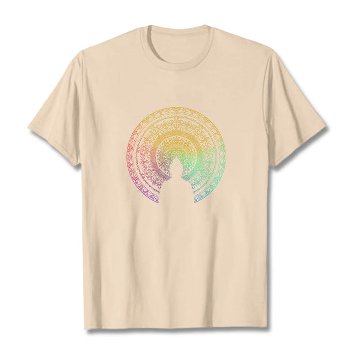 Buddha Stones Bunte Farbverlauf Mandala Buddha Baumwolle T-shirt - Bisque - 2XL - image 11