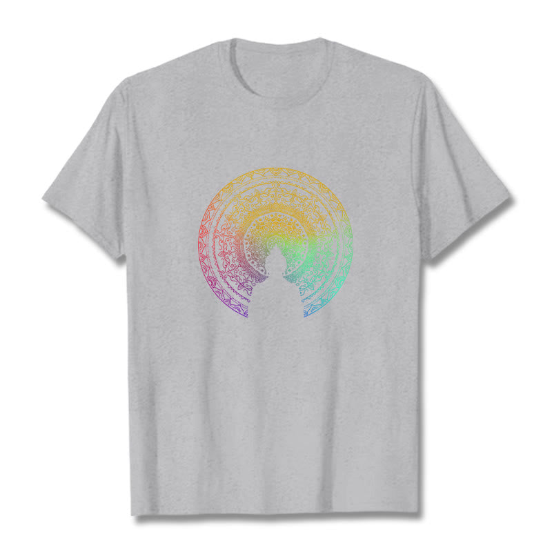 Buddha Stones Bunte Farbverlauf Mandala Buddha Baumwolle T-shirt - Hellgrau - 2XL - image 20