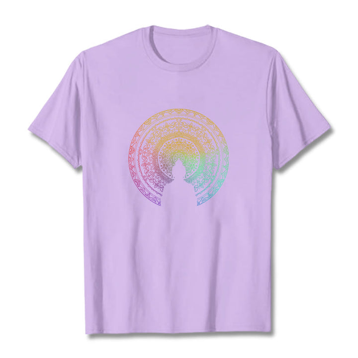 Buddha Stones Bunte Farbverlauf Mandala Buddha Baumwolle T-shirt - Pflaume - 2XL - image 16