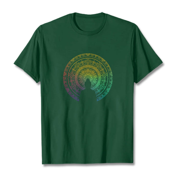 Buddha Stones Bunte Farbverlauf Mandala Buddha Baumwolle T-shirt - WaldGrün - 2XL - image 6